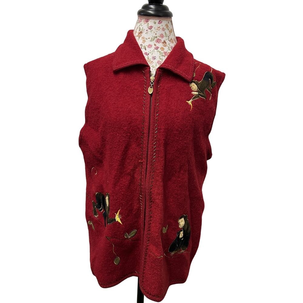 ❤️ Lis Red Wool Blend Embroidered Vest Boho Cottagecore Vintage Inspired